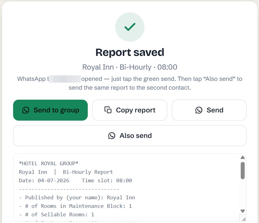 Daily Reporting app: Saved report ready to send on WhatsApp